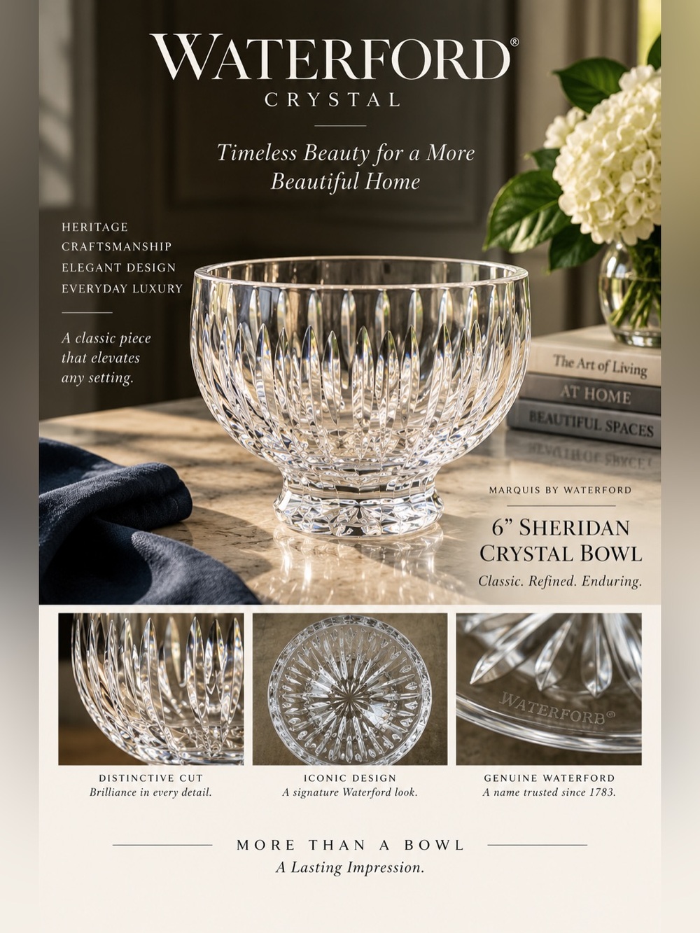 Waterford 6” Sheridan Elegant Clear Crystal Bowl